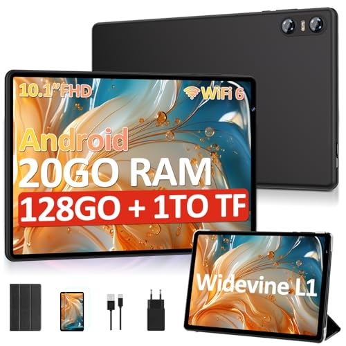 SKYEGG Tablet 10 Pulgadas Android – 20GB RAM + 128GB ROM (Ampliable hasta 1TB), Widevine L1, WiFi 6, Batería 6000mAh, con Funda – Ideal para Estudio, Trabajo y Entretenimiento – Negro