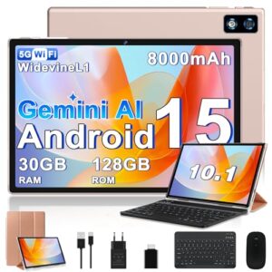 BIEGEDY 2026 último Tablet 10 Pulgadas Android 15 con Gemini AI, 30GB RAM + 128GB ROM(TF 2TB), Octa-Core 2.0GHZ, 8000mAh, GMS, Widevine L1, GPS, OTG,5G WiFi 6 & BT 5.0,Tablet con Teclado y Raton-Oro
