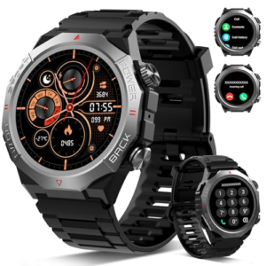 Reloj Inteligente Hombre Mujer con Llamadas, 1.39" Militar Smartwatch con 110+ Modos Deportivos, Monitor de Ritmo Cardíaco y Sueño. Pulsera Actividad IP68 Impermeable para Android iOS (Negro)