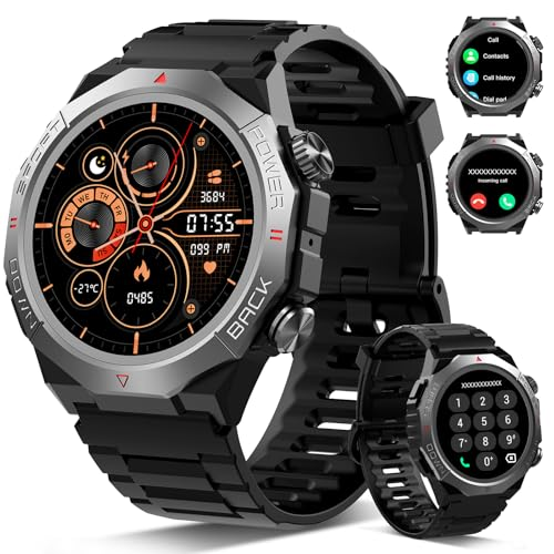 Reloj Inteligente Hombre Mujer con Llamadas, 1.39" Militar Smartwatch con 110+ Modos Deportivos, Monitor de Ritmo Cardíaco y Sueño. Pulsera Actividad IP68 Impermeable para Android iOS (Negro)