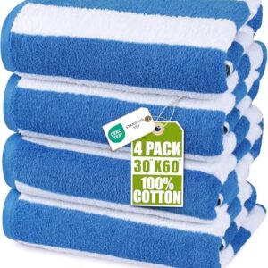 Utopia Towels - Grandes Toallas de Playa Cabana Rayas (76 x 152 cm) - 100% algodón Hilado, Suaves y de Secado rápido (Juego de 4 - Azul)
