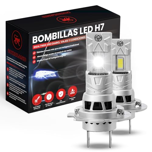 ZOKOLAND BOMBILLAS LED H7 40000LM 6500K Blanco Frío, Luces Coche y Moto, X20 Más Brillante, Ventilador 20000RPM, IP68 Impermeable, Plug & Play, Reemplazo Halógena, Pack 2 PCS
