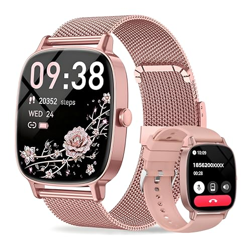 Reloj Inteligente Mujer con Llamadas Bluetooth y WhatsApp, Smartwatch Mujer Elegante con 2 Correas, Pantalla HD 1,85", Frecuencia Cardíaca, Sueño, SpO2, 120+ Deportes, IP68, Compatible Android iOS