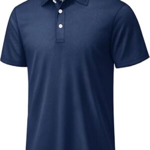TACVASEN Polo Hombre Manga Corta Polo Verano Hombre Transpirables Camiseta Antisudor Camisetas Ligeras Ropa Hombre Verano Deporte (3XL, Azul Marino)