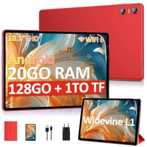 SKYEGG Tablet 10 Pulgadas Android – 20GB RAM + 128GB ROM (Ampliable hasta 1TB), Widevine L1, WiFi 6, Batería 6000mAh, con Funda – Ideal para Estudio, Trabajo y Entretenimiento – Roja