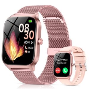 Reloj Inteligente Mujer con Llamadas Bluetooth y Asistente IA, Whatsapp Notificaciones,1.85" HD Smartwatch Mujer con SpO2/Pulsómetro/Monitor de Sueño,120+ Modos Deportes para iPhone Android,2 Correas