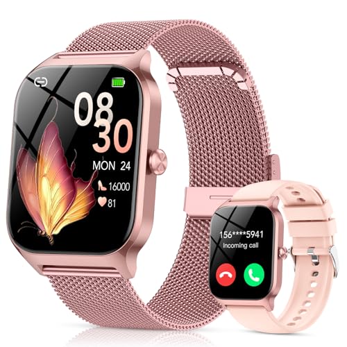 Reloj Inteligente Mujer con Llamadas Bluetooth y Asistente IA, Whatsapp Notificaciones,1.85" HD Smartwatch Mujer con SpO2/Pulsómetro/Monitor de Sueño,120+ Modos Deportes para iPhone Android,2 Correas