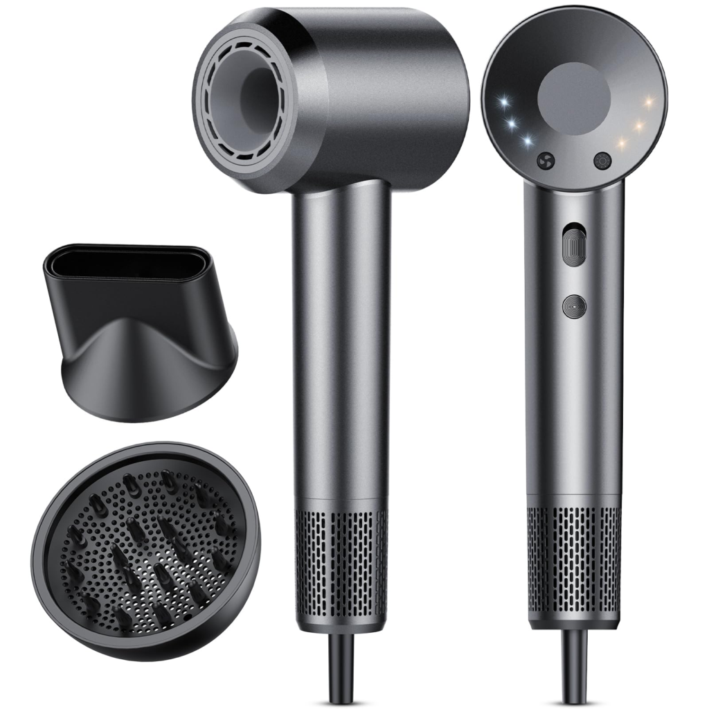 Secador de Pelo, Secador Pelo Profesional Iónico Portátil 160000 RPM, Secado Rápido, 500M Iones, Control de Temperatura, Con Difusor Magnético y Boquilla, 4 Niveles de Temperatura y 3 Velocidades