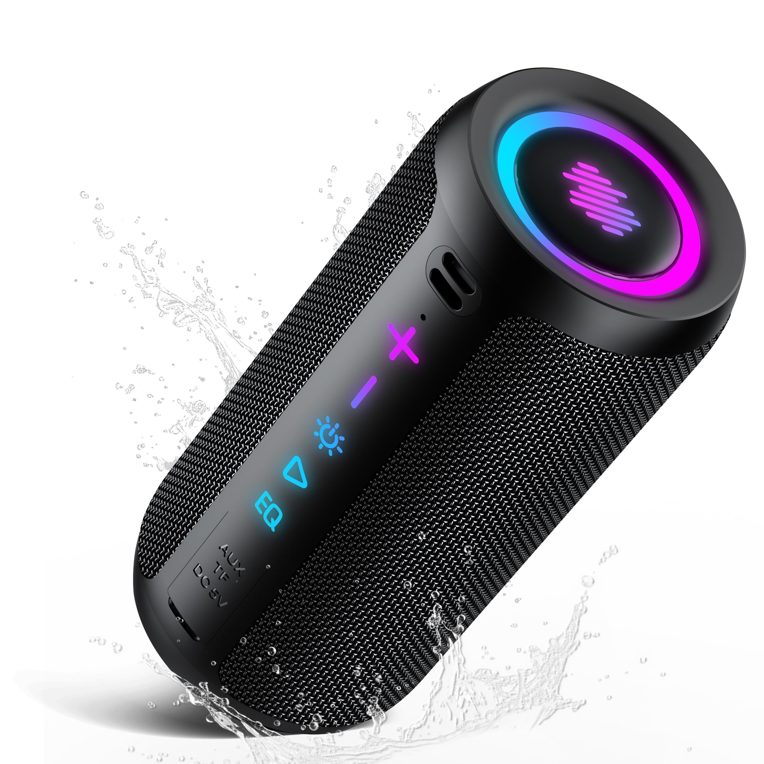 TIMU Altavoz Bluetooth 5.4 Potente, 25W Altavoces Bluetooth con 2 Modos EQ, Correa de Transporte, Compatible con PC, 8 Modos RGB, 24H de Reproducción, Emparejamiento TWS, IPX7, Micro SD y AUX