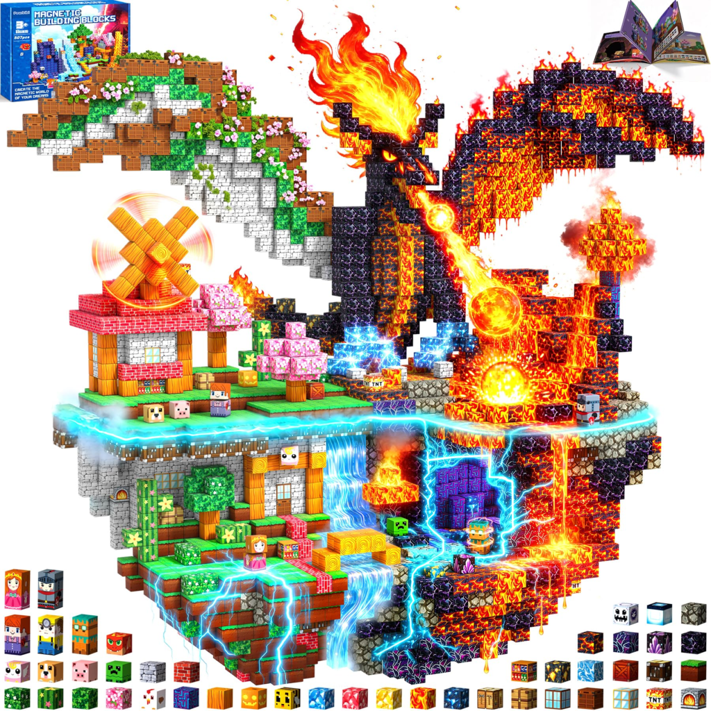 Pourbibi 𝟓𝟎𝟕 𝐏𝐢𝐞𝐳𝐚𝐬 Bloques Magneticos Construccion Niños,Magneticas Niños,Juguetes Niños 3 Años,Piezas Construcciones Magneticas,Juguete Creativo Montessori para 3-10 Años,Neumaticos Turismo