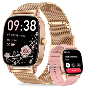 Reloj Inteligente Mujer con Llamadas Bluetooth y WhatsApp, Smartwatch Mujer Elegante con 2 Correas, Pantalla HD 1,85", Frecuencia Cardíaca, Sueño, SpO2, 120+ Deportes, IP68, Compatible Android iOS
