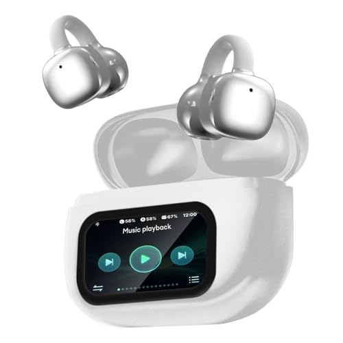 PTHTECHUS Auriculares Inalámbricos Bluetooth 5.4, Audifonos Deportivos Abiertos Clip, Traducción de Idiomas, 50H Reproducción con ENC, Pantalla Táctil Auriculares de oído Abierto (Plateado)