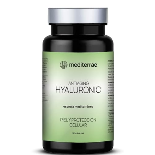 Mediterrae Ácido Hialurónico con Vitamina C y Zinc | 120 Cápsulas para 120 Días | Fórmula Vegana para el Cuidado de la Piel y Protección Celular | Sin Gluten