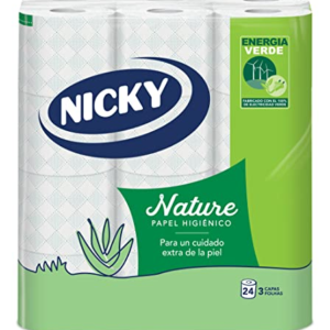 Nicky Nature Papel Higiénico - Paquete de 24 Rollos, 170 Hojas de 3 Capas, Enriquecido con Loción de Aloe Vera, Cómodo y Suave con la Piel