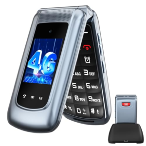 4G Telefono Movil para Mayores Libre | Teclas Grandes | Fácil de Usar Teléfono Móvil Personas Mayores| Doble SIM Doble Pantalla LCD | Locución por Voz |Botón SOS| Base Cargadora| Batería 1000mah| Gris