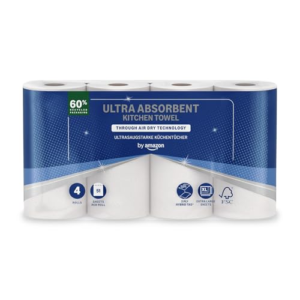 by Amazon Rollo de Cocina TAD Ultraabsorbente, 4 Rollos (Paquete de 1), 51 Hojas por Rollo, Certificado FSC