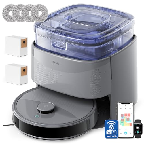 Lefant M3 Robot Aspirador y Fregasuelos,18000Pa,Elevación de fregona,Mapeo,Navegación LiDAR,Prevención de obstáculos,Recogida de Pelo de Mascotas,antienredos,220MIn,Anticaídas,5G WiFi/App/Alexa