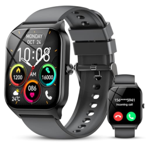 CASCHO Reloj Inteligente Hombre Mujer,1.85" HD Smartwatch con Llamadas y Voz de Al, Whatsapp Notificaciones,Smart Watch con Podómetro/Pulsómetro/SpO2/Monitor de Sueño,115+ Modos Deportes,IP68 Negro