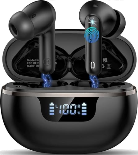 2026 Auriculares Inalambricos Bluetooth, Auriculares inalámbricos 5.4 HiFi Estéreo, 48H Cascos Bluetooth con 4 ENC Cancelacion Ruido HD Mic, IP7 Impermeable Cascos Pantalla LED/Carga Rápida Tipo-C