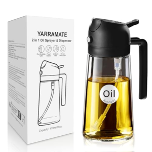 YARRAMATE Pulverizador de Aceite para Cocinar, Botella Dispensadora de Aceite de Oliva 2 en 1 para Cocina, Botella de Aceite de Vidrio de 16 oz/470 ml para Freidora de Aire, Barbacoa (Negro Obsidiana)