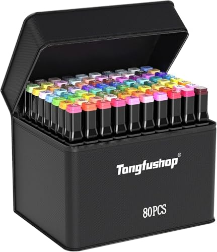 Tongfushop Rotulador de 80 Colores, Rotuladores Alcohol Doble Punta, 2S Secado Rápido Marcadores Permanente con Bolsa de Almacenamiento y Espaciador para Niños, Adultos Bocetos, Cómics, Colorear
