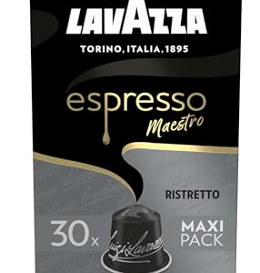 Lavazza, Espresso Maestro Ristretto, 30 Cápsulas de Café Compatibles con Máquinas Nespresso Original, con Notas Aromáticas de Chocolate y Caramelo, Arábica y Robusta, Intensidad 12/13, Tueste Oscuro