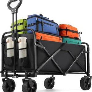 Carro Plegable con Ruedas, 120L (120KG) Carro Playa, Carro de Playa con Ruedas 360° Grandes | 2 Soportes para Bebidas, 70x43x72cm – para Playa, Camping & Compras (Negro)