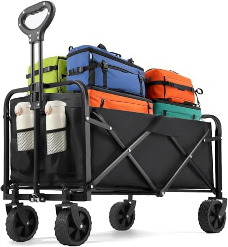 Carro Plegable con Ruedas, 120L (120KG) Carro Playa, Carro de Playa con Ruedas 360° Grandes | 2 Soportes para Bebidas, 70x43x72cm – para Playa, Camping & Compras (Negro)