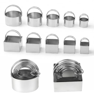 Mocifa 10 Piezas Moldes Cortadores Cuadrados y Redondos con Mango Cortadores de Galletas Acero Inoxidable para Pasteles Pastelería Reposteria Galletas Cookie Magdalenas Bollos