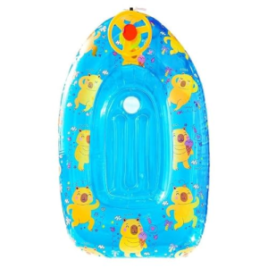 AREMAR Barca Hinchable Infantil con Volante para Piscina y Playa | Flotador de Agua para Niños con Parches de Reparación | 115cm Largo (Capibara Azul)