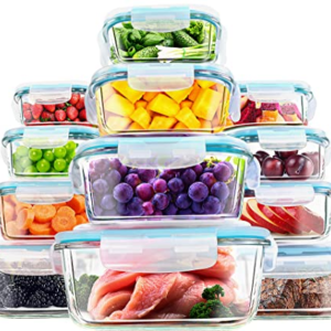 KICHLY - Recipientes De Vidrio Para Alimentos - Paquete De 12 Recipientes Herméticos Para Alimentos Con Tapas Transparentes - Aptos Para Lavavajillas Y Microondas, Sin BPA