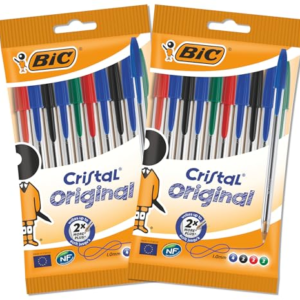 BIC Cristal Original Bolígrafos Punta Media (1,0 mm) – Colores Surtidos, Pack de 2 Blísters de 10 Unidades