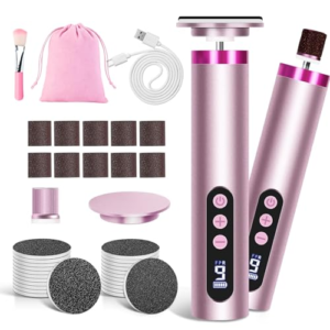 TEWWCEO Lima Electrica Pies Durezas 2 EN 1, Lima Eléctrica Recargable para Pies, Pedicura Profesional Para Pies con 9 Velocidades Ajustables para Pieles Muertas, Duras y Agrietadas, Oro Rosa