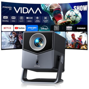 Proyector 4K【Netflix Integrado/TV en Directo/Dolby Audio】VIDAA, el SO más rápido, 1400 ANSI, FHD 1080P, Auto Focus y Keystone, Control por Voz, BT 5.4, Homekit,Rotación 200°, Proyector para Exteriores