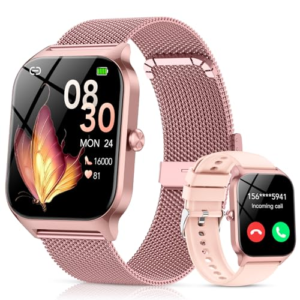 Reloj Inteligente Mujer con Llamadas Bluetooth y Asistente IA, Whatsapp Notificaciones,1.85" HD Smartwatch Mujer con SpO2/Pulsómetro/Monitor de Sueño,120+ Modos Deportes para iPhone Android,2 Correas
