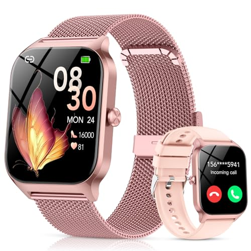 Reloj Inteligente Mujer con Llamadas Bluetooth y Asistente IA, Whatsapp Notificaciones,1.85" HD Smartwatch Mujer con SpO2/Pulsómetro/Monitor de Sueño,120+ Modos Deportes para iPhone Android,2 Correas