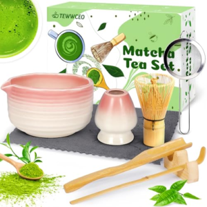 TEWWCEO Té Matcha Kit de 8 Piezas,Kit de Ceremonia Japonesa de Matcha,Matcha Set con Cuenco Matcha,Batidora de Matcha...,Kit Matcha para la Ceremonia del Té,para Amantes del Matcha,Rosa Degradado