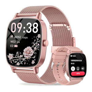Reloj Inteligente Mujer con Llamadas Bluetooth y WhatsApp, Smartwatch Mujer Elegante con 2 Correas, Pantalla HD 1,85", Frecuencia Cardíaca, Sueño, SpO2, 120+ Deportes, IP68, Compatible Android iOS