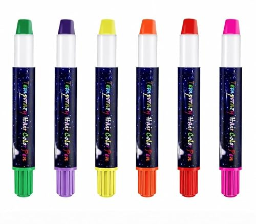 6 Piezas Colores Tiza De Pelo, Aplicación Directa Sobre Cabello Seco,Empacado Individual Por Unidad, Para Carnaval Espectáculos Y Disfraces Festivos
