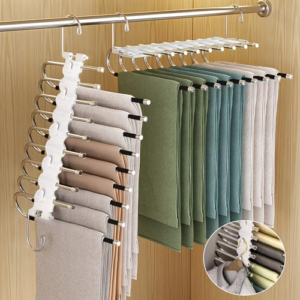 ZLPBAO Perchas para Pantalones de 9 Capas, 2 Perchas Pantalones Ahorra Espacio, Plegables Percha Pantalones con 5 Gancho, Perchas Portátiles Multifuncionales y Antideslizante Organizador Armario