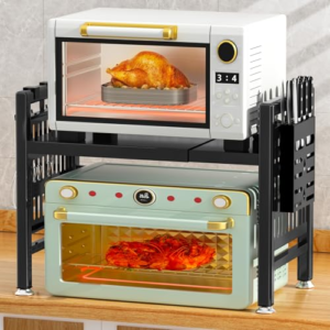 NLMWTI Soporte Extensible para Microondas de 2 Niveles, Soporte para Microondas con Soporte Cuchillos, 6 Ganchos, Soporte para Microondas y Horno Cocina, soportar 35 kg