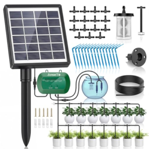 AnseTo Sistema de Riego Solar para Jardín, Nuevo Kit de Riego por Goteo con 15 Goteros,Sistema Automático de Riego para Vacaciones,Balcón,Terraza,Invernadero y Plantas,Ecológico y Ahorro de Energía