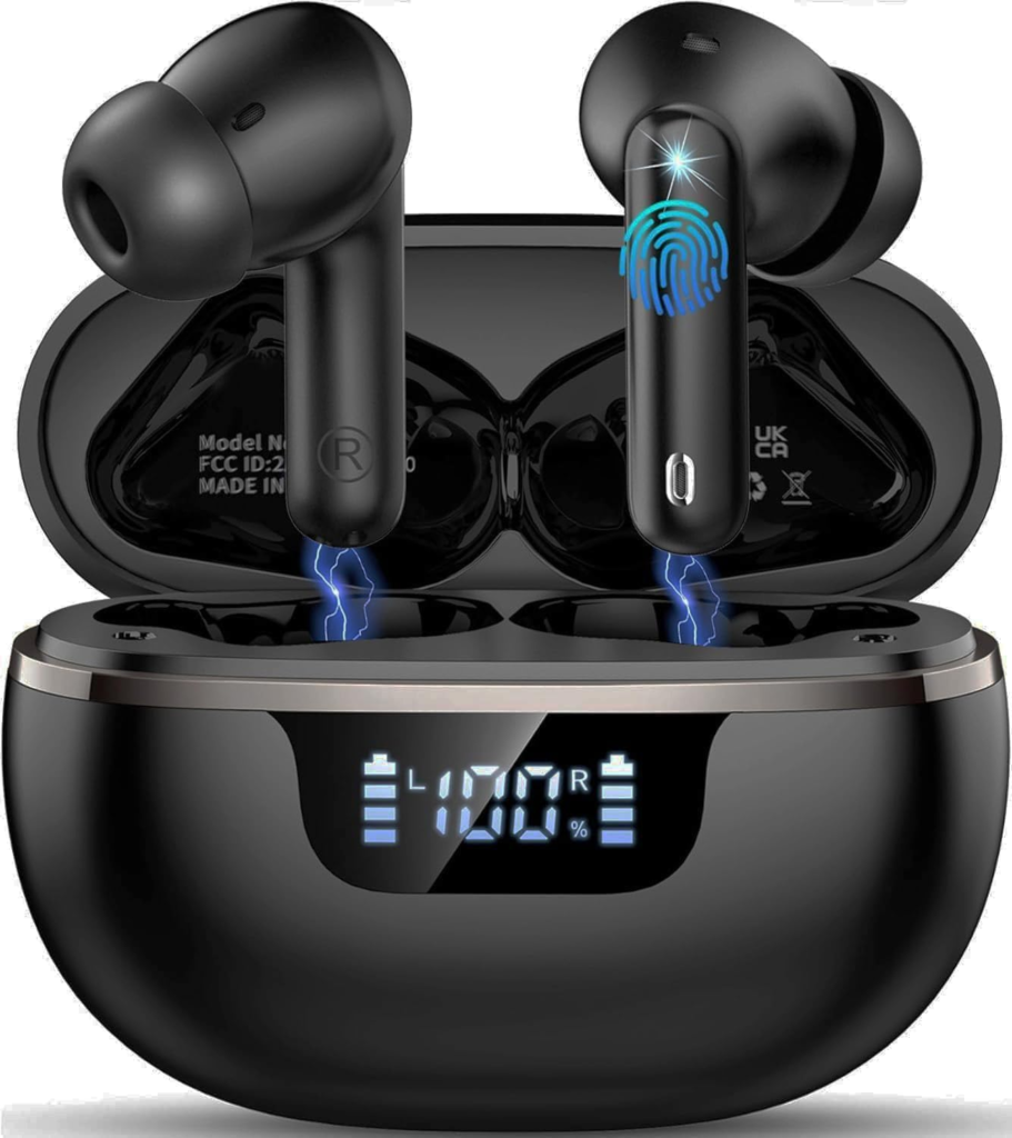 2026 Auriculares Inalambricos Bluetooth, Auriculares inalámbricos 5.4 HiFi Estéreo, 48H Cascos Bluetooth con 4 ENC Cancelacion Ruido HD Mic, IP7 Impermeable Cascos Pantalla LED/Carga Rápida Tipo-C