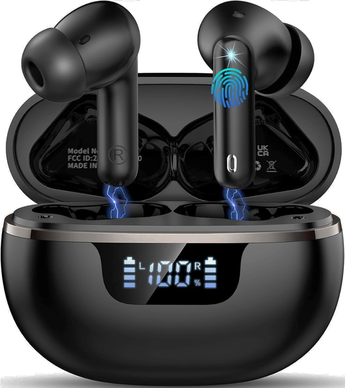 2026 Auriculares Inalambricos Bluetooth, Auriculares inalámbricos 5.4 HiFi Estéreo, 48H Cascos Bluetooth con 4 ENC Cancelacion Ruido HD Mic, IP7 Impermeable Cascos Pantalla LED/Carga Rápida Tipo-C