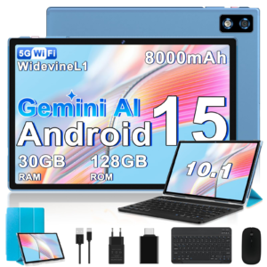 BIEGEDY 2026 Tablet 10 Pulgadas Android 15 con Gemini AI, 30GB RAM + 128GB ROM(TF 2TB), Octa-Core 2.0GHZ, 8000mAh, GMS, Widevine L1, 5G WiFi 6 & BT 5.0, GPS, OTG, Tablet con Teclado y Raton-Azul