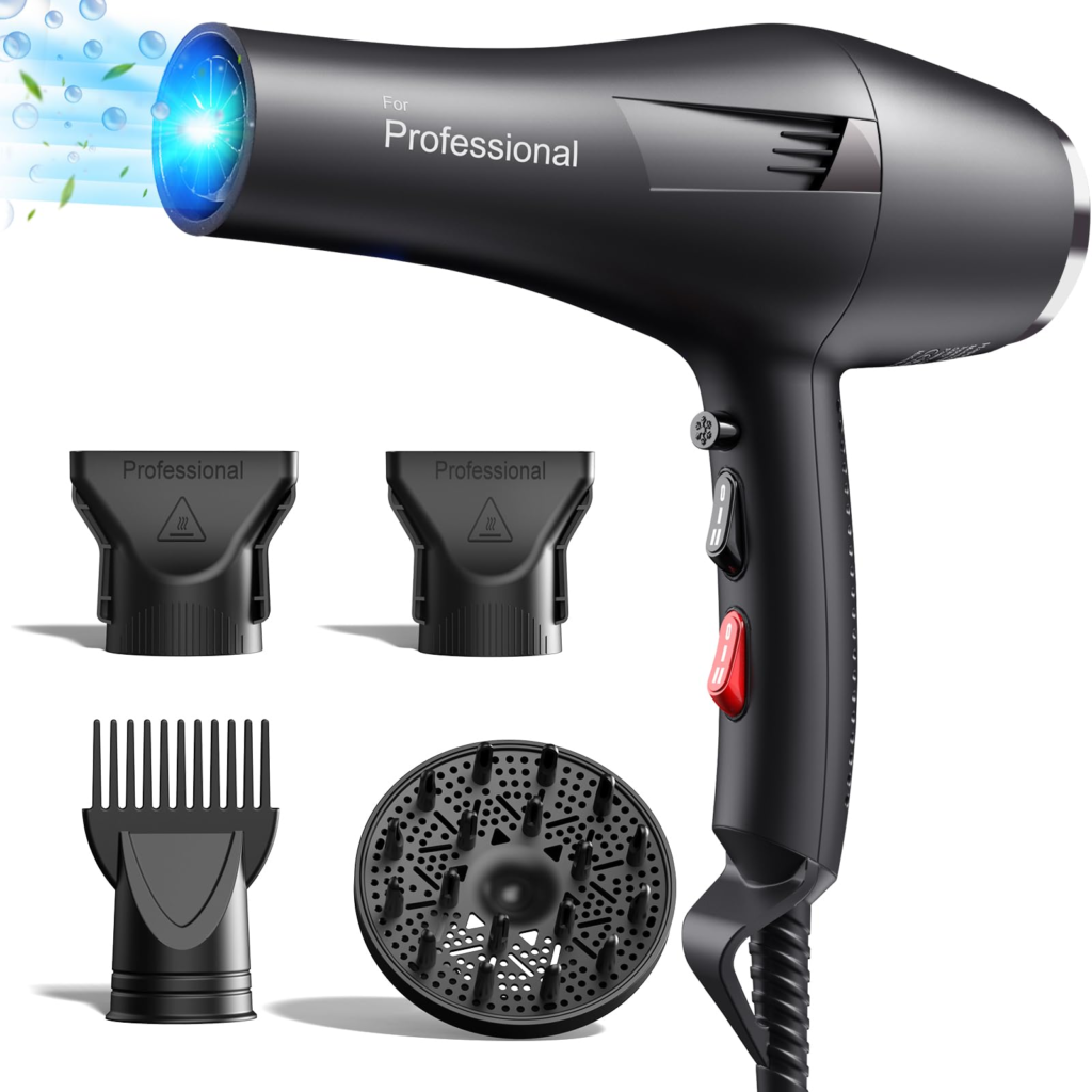 Secador Pelo Profesional Iónico Hair Dryer, secado rápido de salón sin encrespamiento, con difusor y concentradoras, 3 temperaturas, 2 velocidades y aire frío