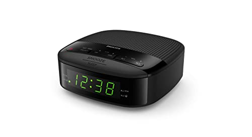 Philips Radiodespertador R3205/12 FM Radio (Alarma Dual, Temporizador, Diseño Compacto, Radio Digital FM, Batería de Reserva), Color Negro