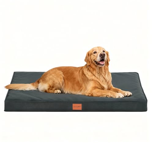 WAVVE Cama Perro Extra Grande Ortopédica 112x81x7.6 cm, Colchon Perro Desenfundable Impermeable Lavable Irrompible, Cama Can con Espuma De Caja De Huevos, Dog Bed XL, Gris