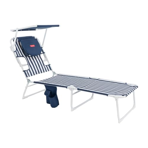 Flamingueo - Tumbona Plegable - 5 Posiciones - Parasol Ajustable UPF 50+ - Agujero Cabeza y Brazos - Almohada Ergonómica - Aluminio y Poliéster