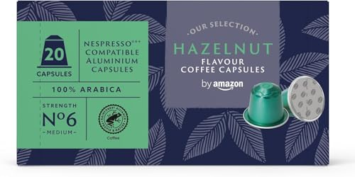 by Amazon Cápsulas de Aluminio de Café Sabor Avellana Compatibles con Nespresso, 20 Unidades (1 Paquete de 20), Certificadas por Rainforest Alliance
